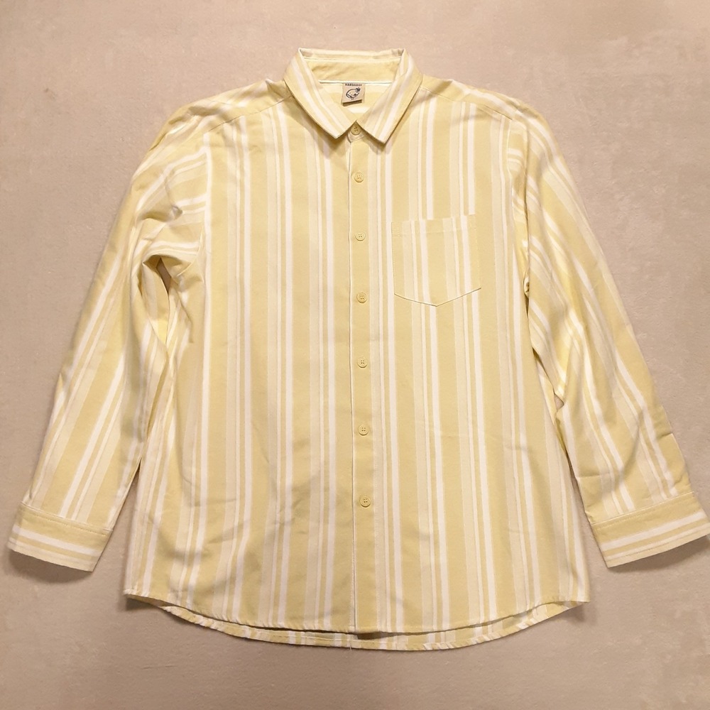 Hardaddy Mens Long Sleeve Oxford Striped Button Shirt Medium Yellow 100% Cotton
